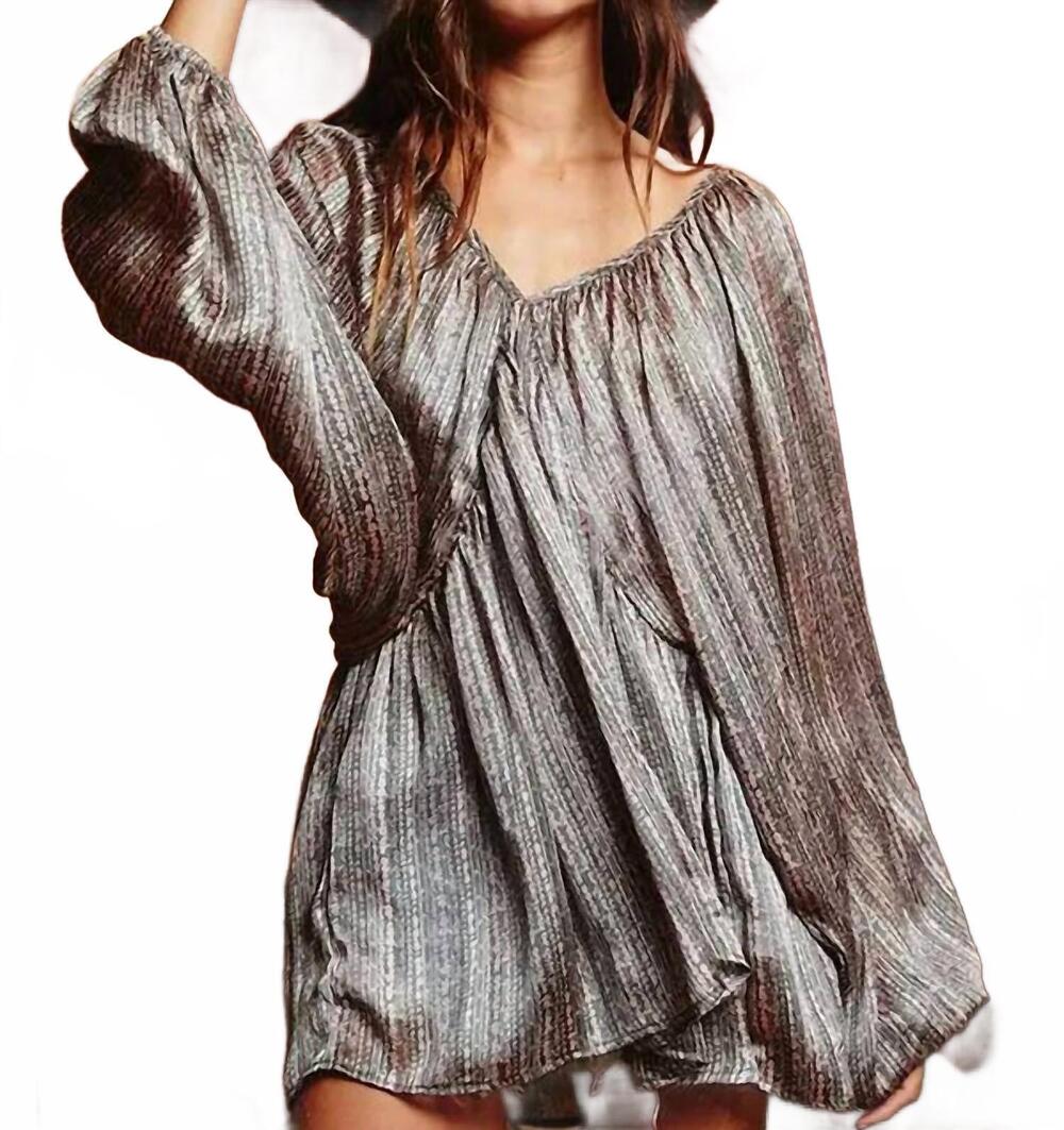 NEW BUCKETLIST feather v neck blouse top in grey/silver